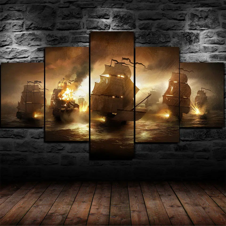 

No Framed Pirate Ship Painting 5 piece Wall Art Canvas Print Posters Paintings Oil Painting Living Room Home Decor Pictures