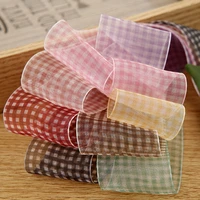10 16 25 40mm organza plaid brooch ribbon satin gingham check 100yardslot for hairpin bows christmas decoration wrapping tulle