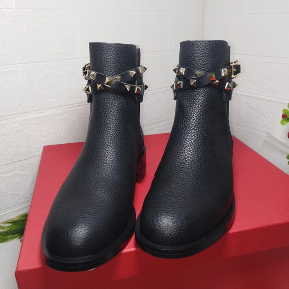 Женские ботинки ботильоны из натуральной кожи зимняя женская обувь с заклепками