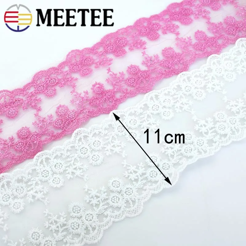 MEETEE 15Yards 11cm Mesh Cotton Embroidery Lace Ribbon Garment Trims DIY Child Dress Decoration Trim Sewing Accessories | Дом и сад