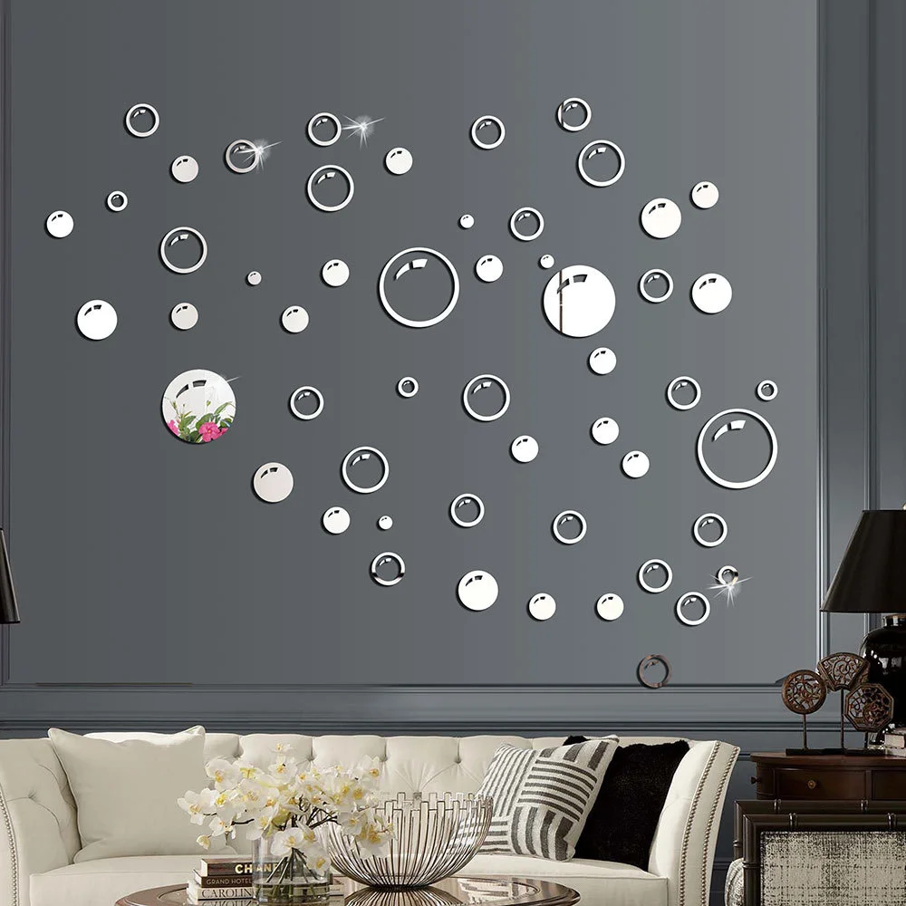

58pcs Mirror Wall Sticker Bubble Wall Decoration DIY Bathroom TV Background Self-adhesive Acrylic Mirror for Home Decoration
