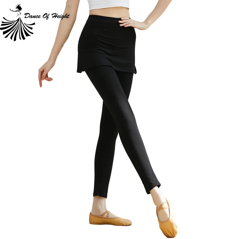 Layered Skirt Pants Women Cotton Classical Ballet Dance Legging Capri Spring Summer Dancer Practice Basic Wear Black 2XL