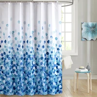 light blue flower shower curtain for bathroom with 12 hooks polyester fabric machine washable waterproof bath curtains screen
