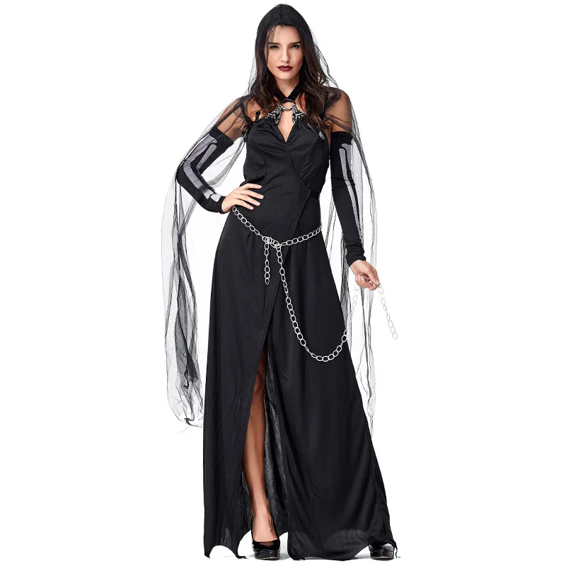 Черный готический Мрачный Жнец женские костюмы ведьм на Хеллоуин женский костюм