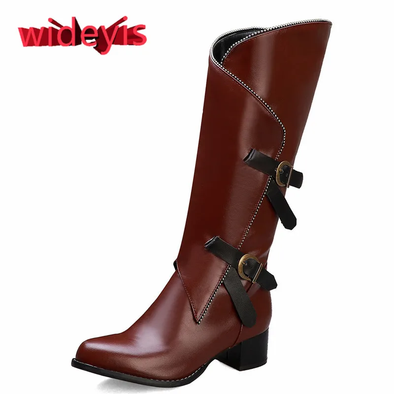 Shoes woman WIDEYIS retro leather women's boots fashion round head regular thickness autumn and winter can wear 2019 new | Обувь