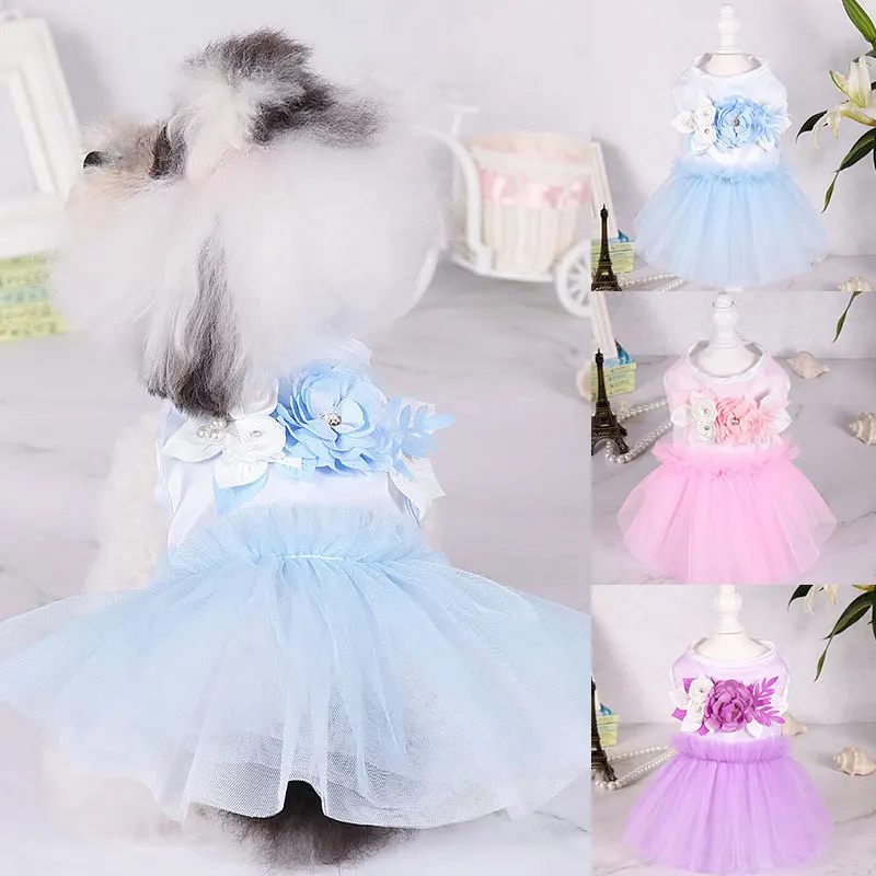 Тюлевое платье для собак кружевное с бантом одежда маленьких свадебное