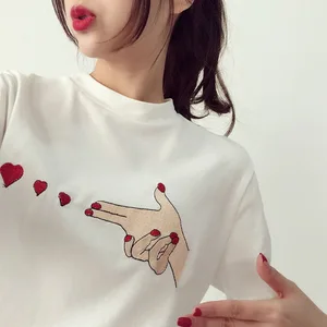 Женская летняя футболка с коротким рукавом, с принтом в виде сердца