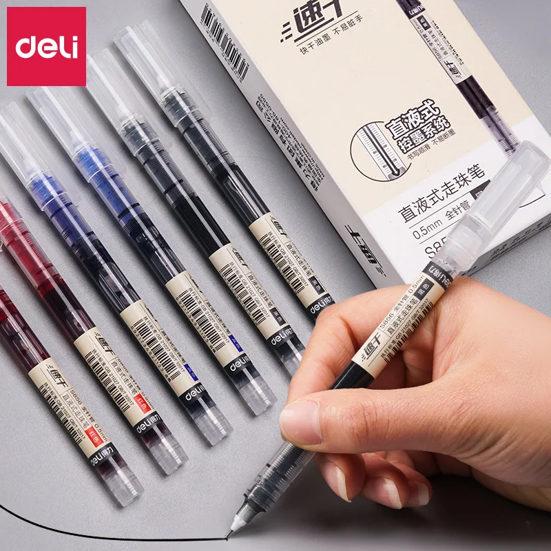 

12pcs Black Red Blue 0.5mm Straight Liquid Rollerball Pen Gel Pen Fluent Student Scrapbooking DIY Decoration Writing Stationery