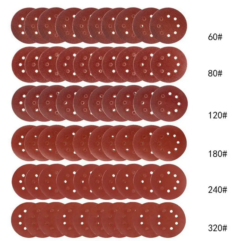 60 шт. 5 дюймов шлифовальные диски наждачная бумага Ассорти 80 120 180 240 320 крупы для