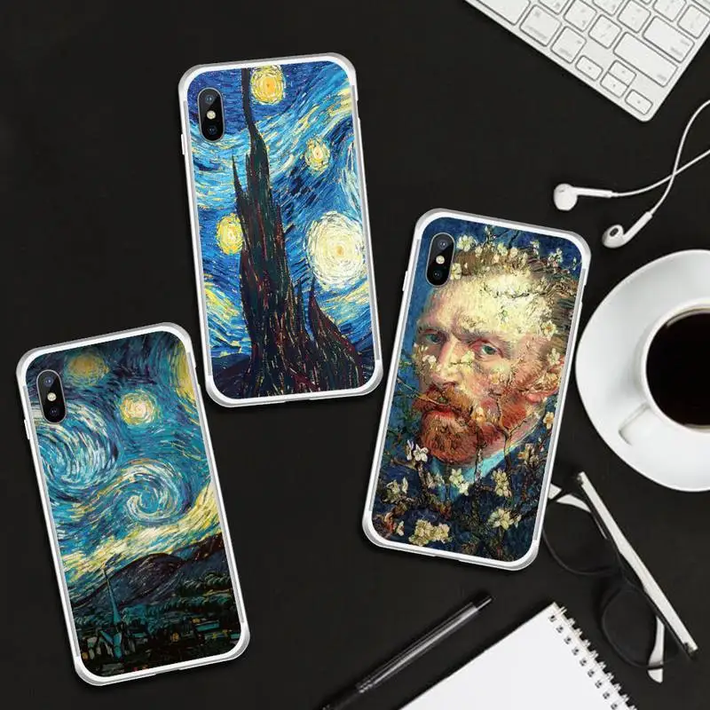 

Van Gogh Starry Night Oil Painting Phone Case Transparent for iPhone 6 7 8 11 12 s mini pro X XS XR MAX Plus cover funda shell