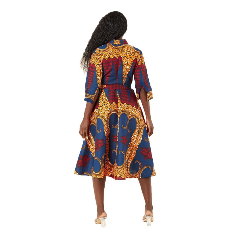 

African Women's Dress Leisure Style Fashion Printing V-Neck Long Dresses High Waist Comfortable Streetwear Womens Clothing 2021