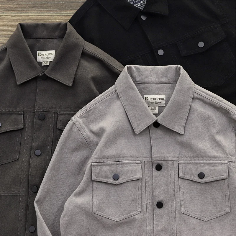 Джинсовые рубашки мужские джинсовые облегающие с длинным рукавом толстые для