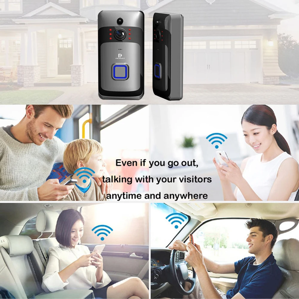 Pripaso 720P Wifi дверной звонок камера Смарт 1MP дверной звонок Camara домашняя сигнализация беспроводная камера безопасности s Двусторонняя аудио батарея дверной Звонок
