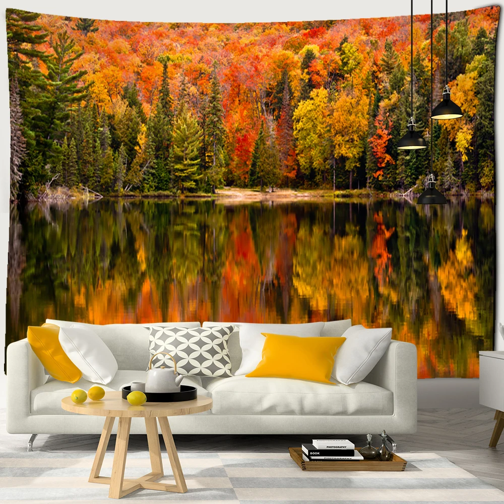 

Red Maple Forest Tapestry Wall Hanging Natural Scenery Psychedelic Bohemian Style Aesthetics Room Home Decor