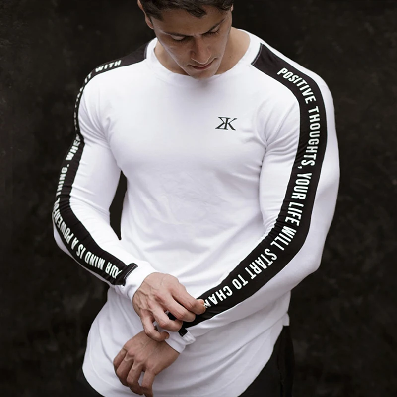 

2021 new autumn men's gym fitness long-sleeved T-shirt men's bodybuilding slim stretch breathable quick-drying T-shirt