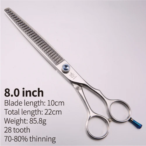 blue 8.0 inch Fenice 7/7. 5/8 дюймов профессиональные ножницы для домашних животных ножницы для ухода за собакой филировочные ножницы истончение около 80 - Color: blue 8.0 inch