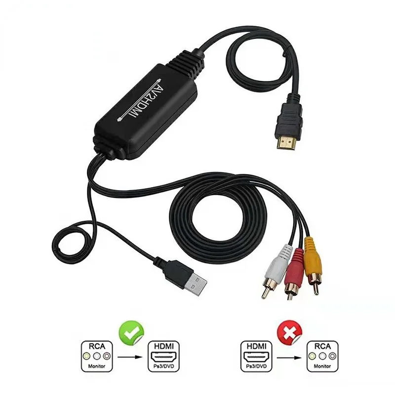 

Преобразователь RCA в HDMI, конвертер с USB-кабелем для зарядки, композитный кабель Mini AV 3RCA CVBS к адаптеру 1080P