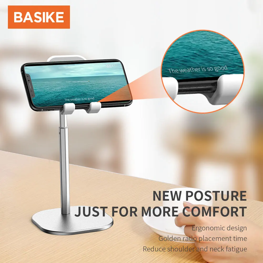 

BASIKE Smart Phone Tablet Telescopic Desktop Stand Holder For iPhone Samsung Huawei Xiaomi Oneplus Mobile Phone Metal Support