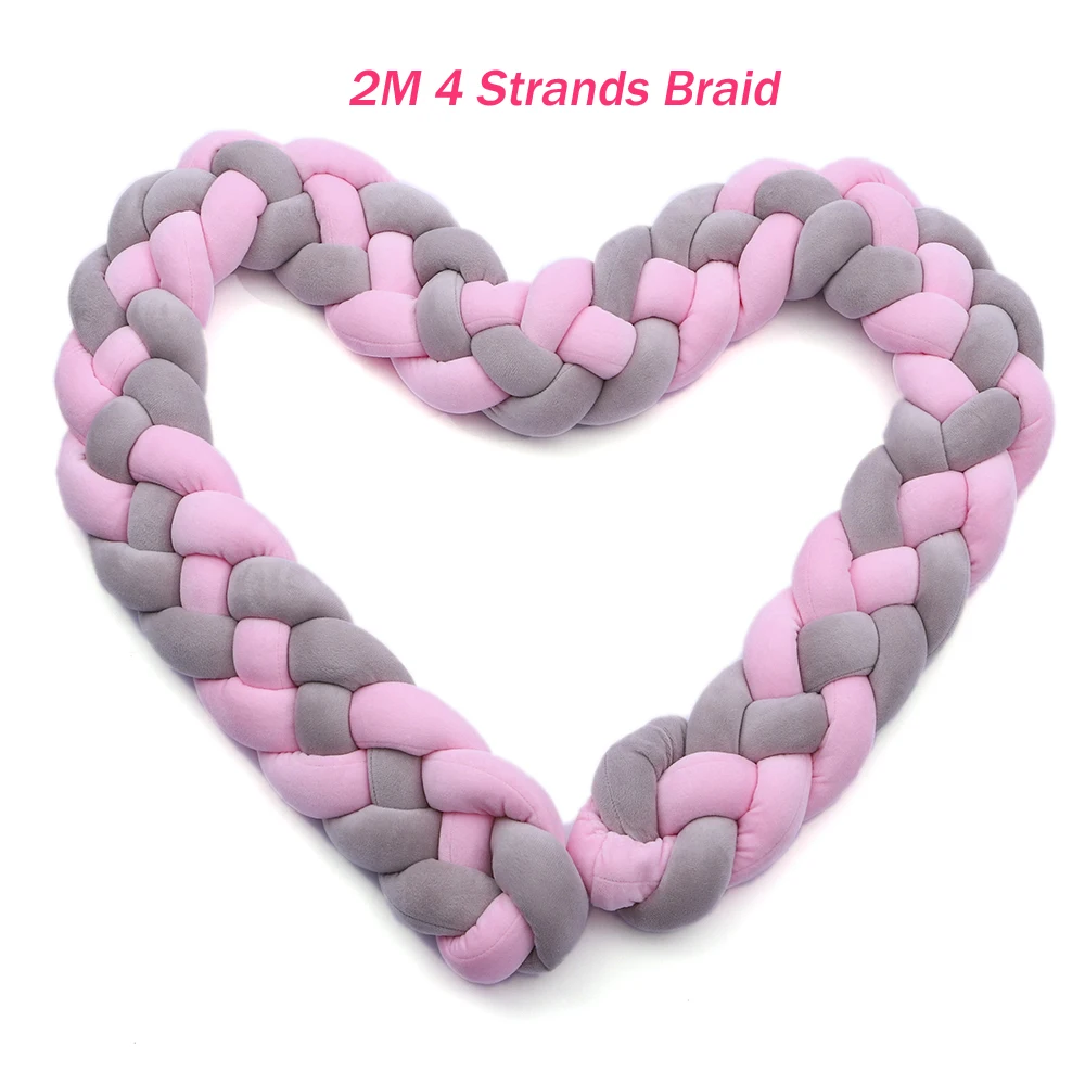 Grey Pink 2 м длина 4 косы Детская кровать бампер подушка детская кровать Декор чистый плетение плюшевый узел кроватка бампер протектор Детская комната Декор бортики в кроватку - Цвет: Grey Pink