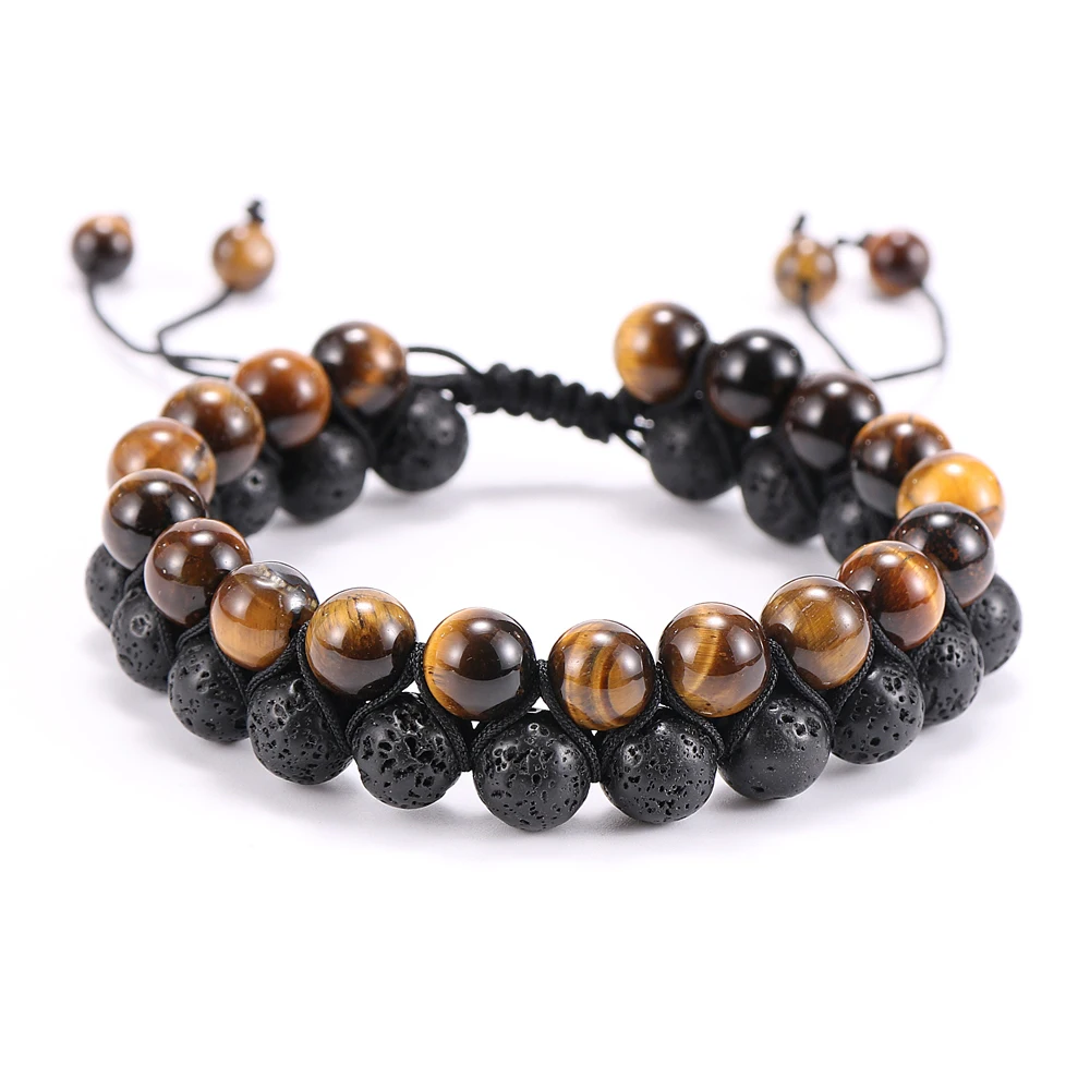 Купи Handmade Rope Wrap Double Layer 8mm Natural Stone Beads Wrap Bracelet For Men 24 Styles Tiger Eye Lava Stone Male Wristband за 197 рублей в магазине AliExpress