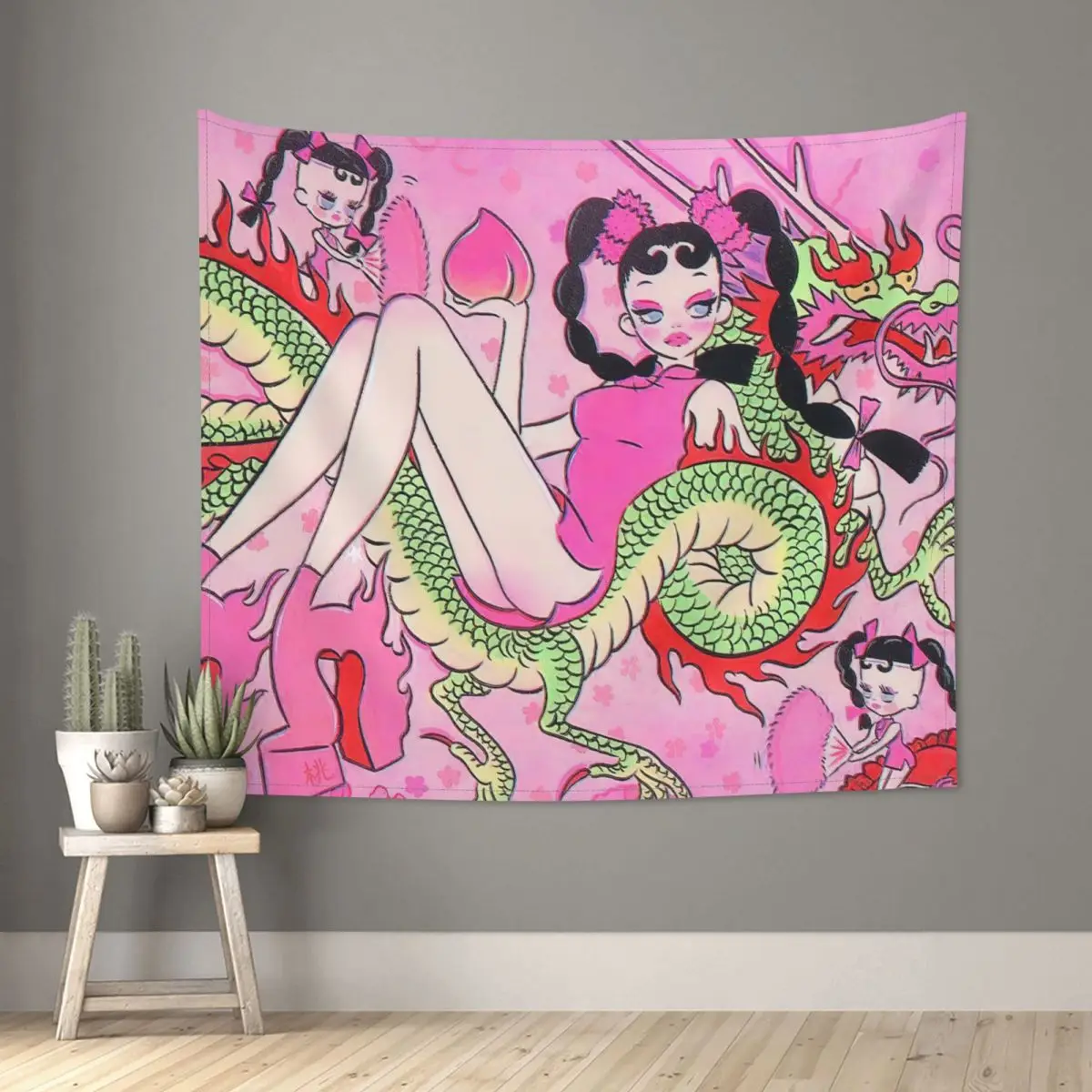 Милый женский розовый гобелен хиппи настенный аниме девушка иллюстрация картина
