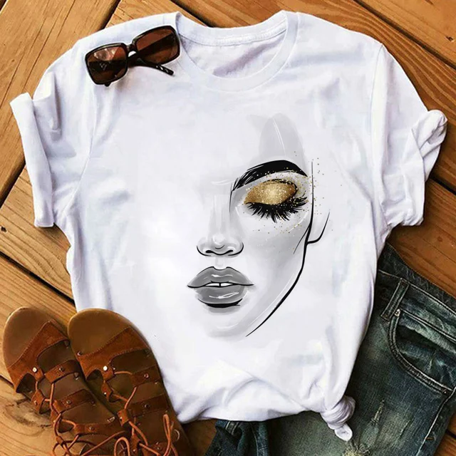 New line flower girl print women's casual tops T-shirts women's fashion tops short-sleeved ladies T-shirts