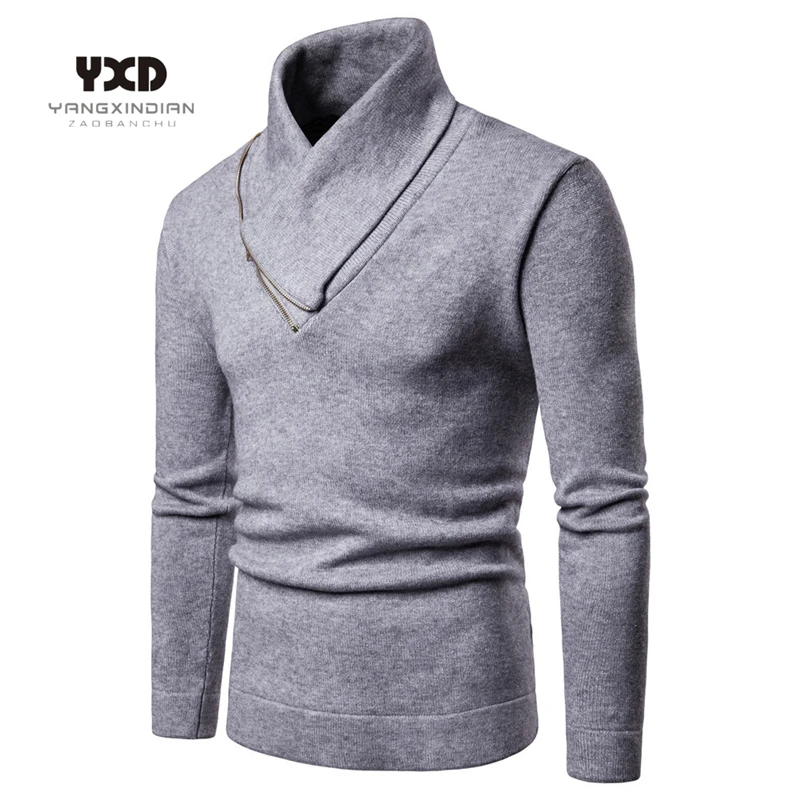 

Mens clothes Man Sweater Pullover Men Sweaters Jumper Men Neckline Diagonal zipper Solid Slim Fit Casual Knitted Pullovers Warm