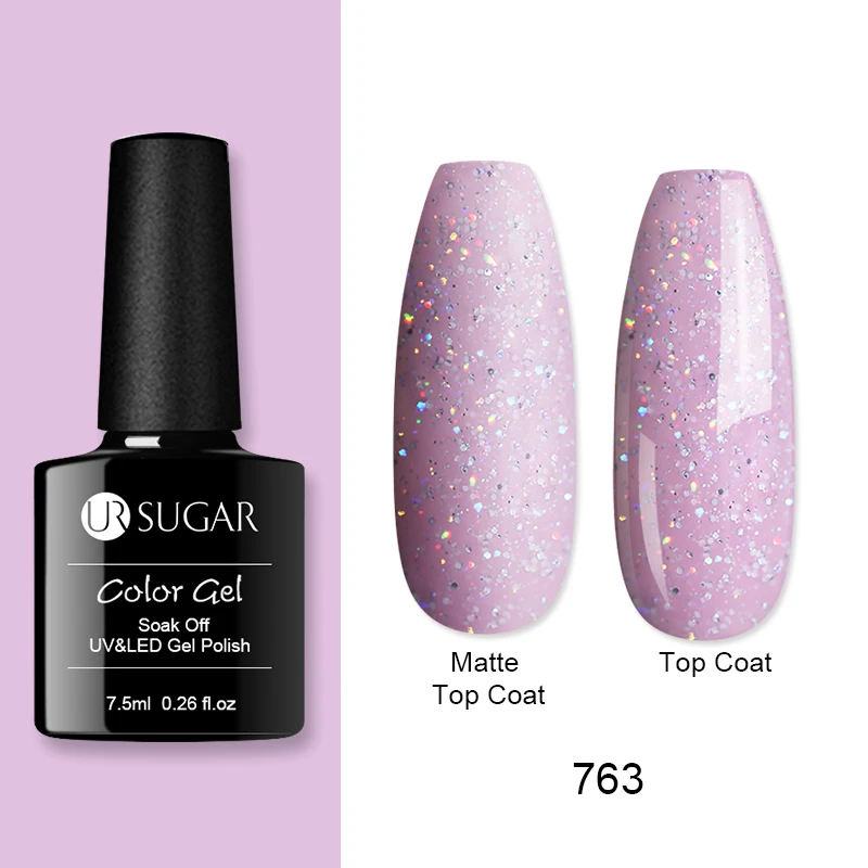 Glitter763 Ur Sugar 7,5 мл голографический гель для ногтей с блестками лак лазер розовый фиолетовый жемчуг оболочка Полупостоянный замачиваемый УФ Гель-лак для ногтей лак - Цвет: Glitter763