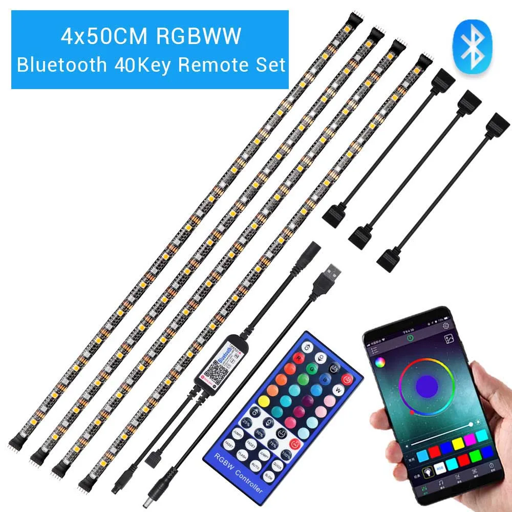 4x50CM RGBWW 40Key Светодиодная лента RGB 5050 с питанием от USB, 20Key, светодиодный музыкальный контроллер RGBW, Bluetooth, 40Key, светодиодная Диодная лента для телевизора, компьютера, подсветка - Испускаемый цвет: 4x50CM RGBWW 40Key