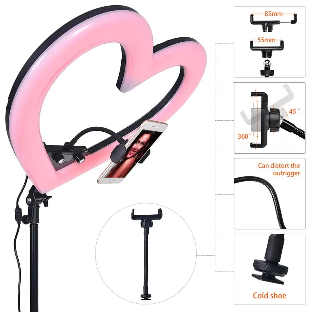 

fosoto 19 inch Led RGB Ring Light Hearted-shape Ring lamp photography Lamp With Tripod Stand For Phone Tik Tok Makeup Studio