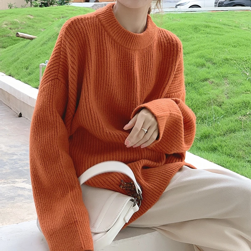 

HziriP Fashion OL Minimalist Basic Solid Sweater Women Tops 2021 New Autumn Winter Elegant Formal Knitted Pullovers and Sweaters