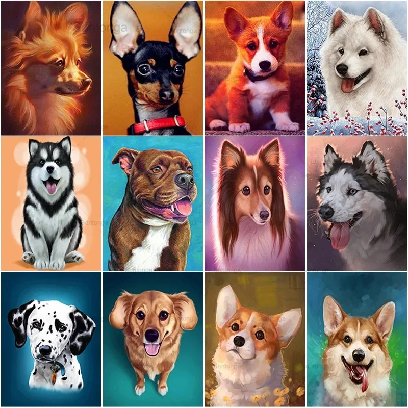 

Sontonga 5D Diy Diamond Painting Cute Dog Diamond Embroidery Animal Cross Stitch Full Square Round Drill Crafts Art Home Decor