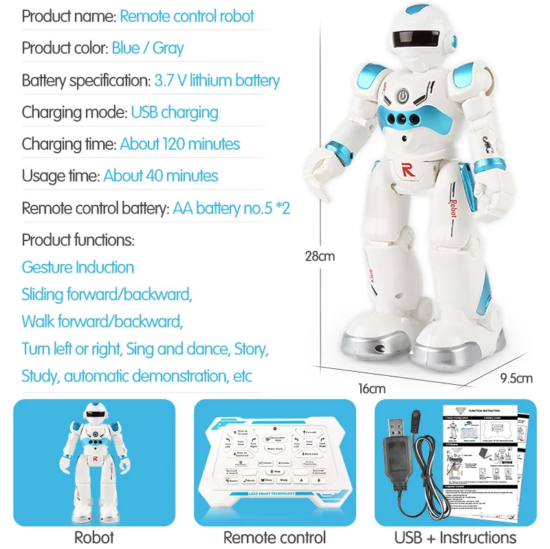 

Remote Control Robot Multi-function USB Charging Children's Toy RC Robot Will Sing Dance Action Figure Gesture Sensor Robot