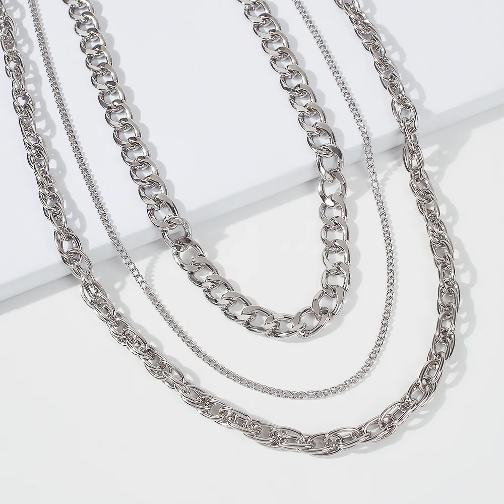 

Fashion Punk 3Pcs/Set Multilayer Choker Necklace Vintage Gold Color Metal Link Chain Necklace Set 2021 Trendy New Neck Jewelry