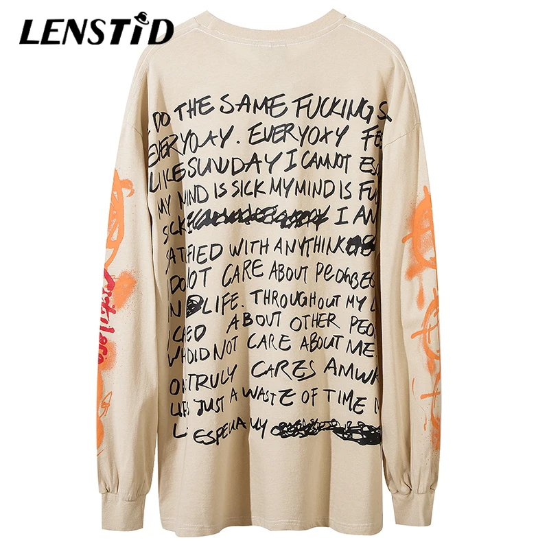 Футболка LENSTID мужская оверсайз в стиле хип хоп уличная одежда Харадзюку с