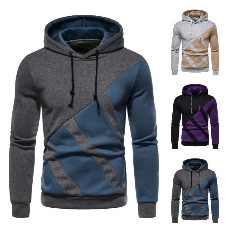 

2021 men's new popular pullover hooded sweater autumn and winter color matching men's sweater jacket streetwear women
