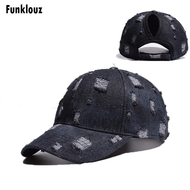 Funklouz ВИНТАЖНАЯ ДЖИНСОВАЯ Бейсболка Повседневная шапка с отверстием для хвоста