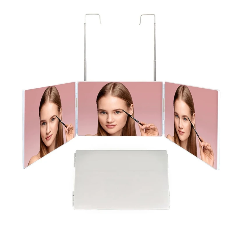 

Trifold Hair Cutting Mirror Self Styling Mirrors with Adjustable Height Telescopic Hook Makeup Tool Household Portable Hanging