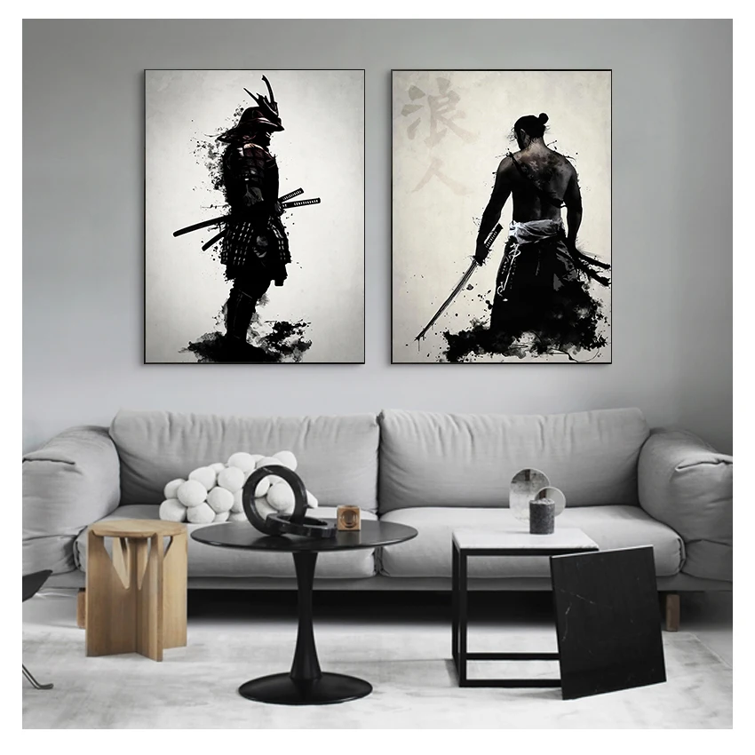 

На Холсте современное настенное Искусство декоративные картины фигурки картины для гостиной Декор без рамки японские постеры самурая HD пе...
