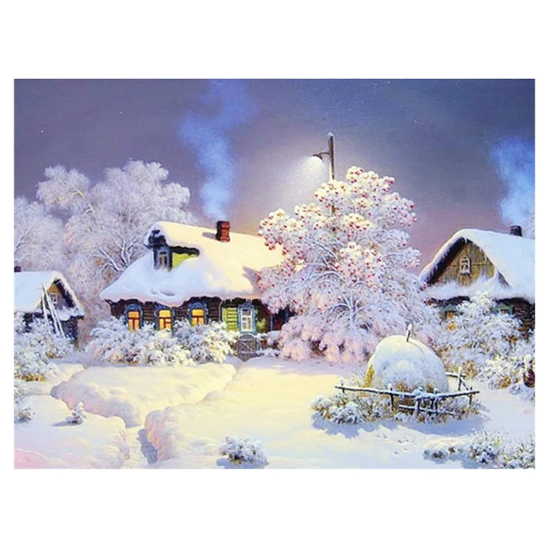 

Алмазная живопись «сделай сам», Алмазная мозаика с полным покрытием, круглый крест для украшения гостиной, зимняя деревня