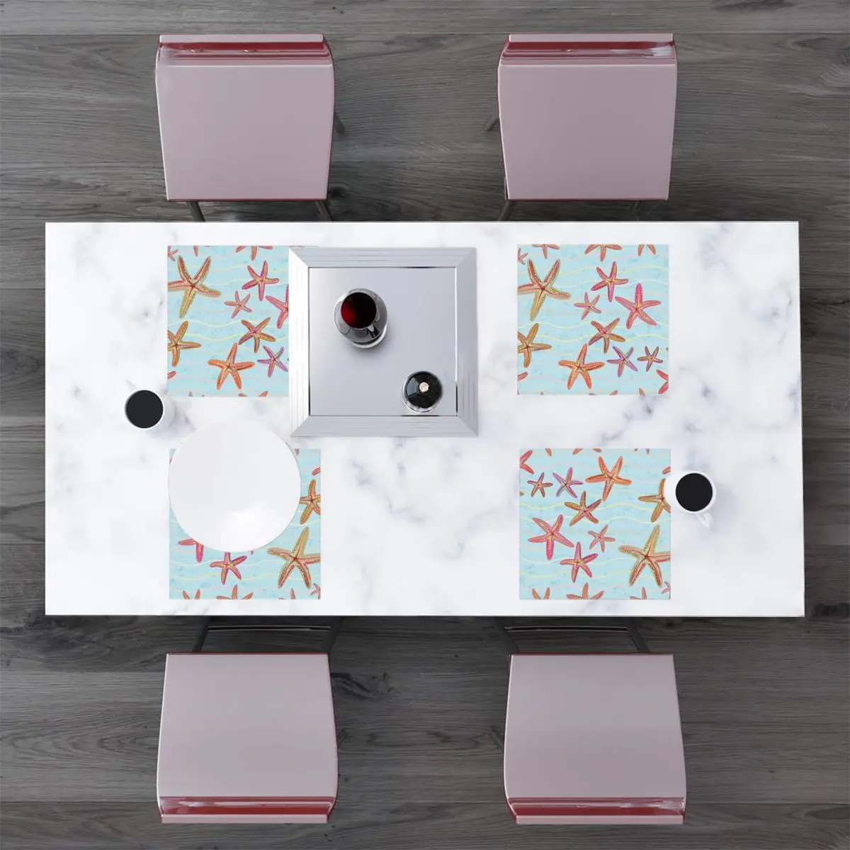 

Table Mats Drink Coaster Table Placemats Sea Starfish In Wave Coffee Mug Cup Coasters 4 PCS Heat-resistant Nonslip Pads