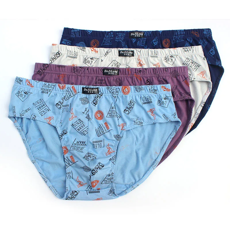 6Pcs/Lot Briefs Men's 100% Cotton Mid-Waist Printing Comfortable Underwear Men'S Breathable Briefs