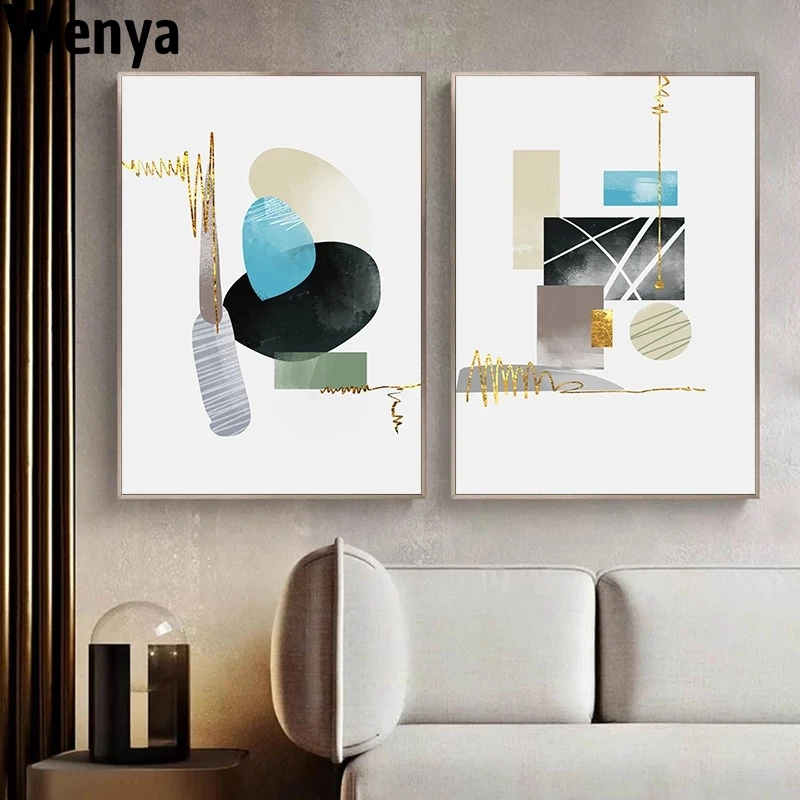

Wall Art Canvas Print Color Block Geometric Abstract Poster Painting Decorative Picture Modern Nordic Style Living Room Decor