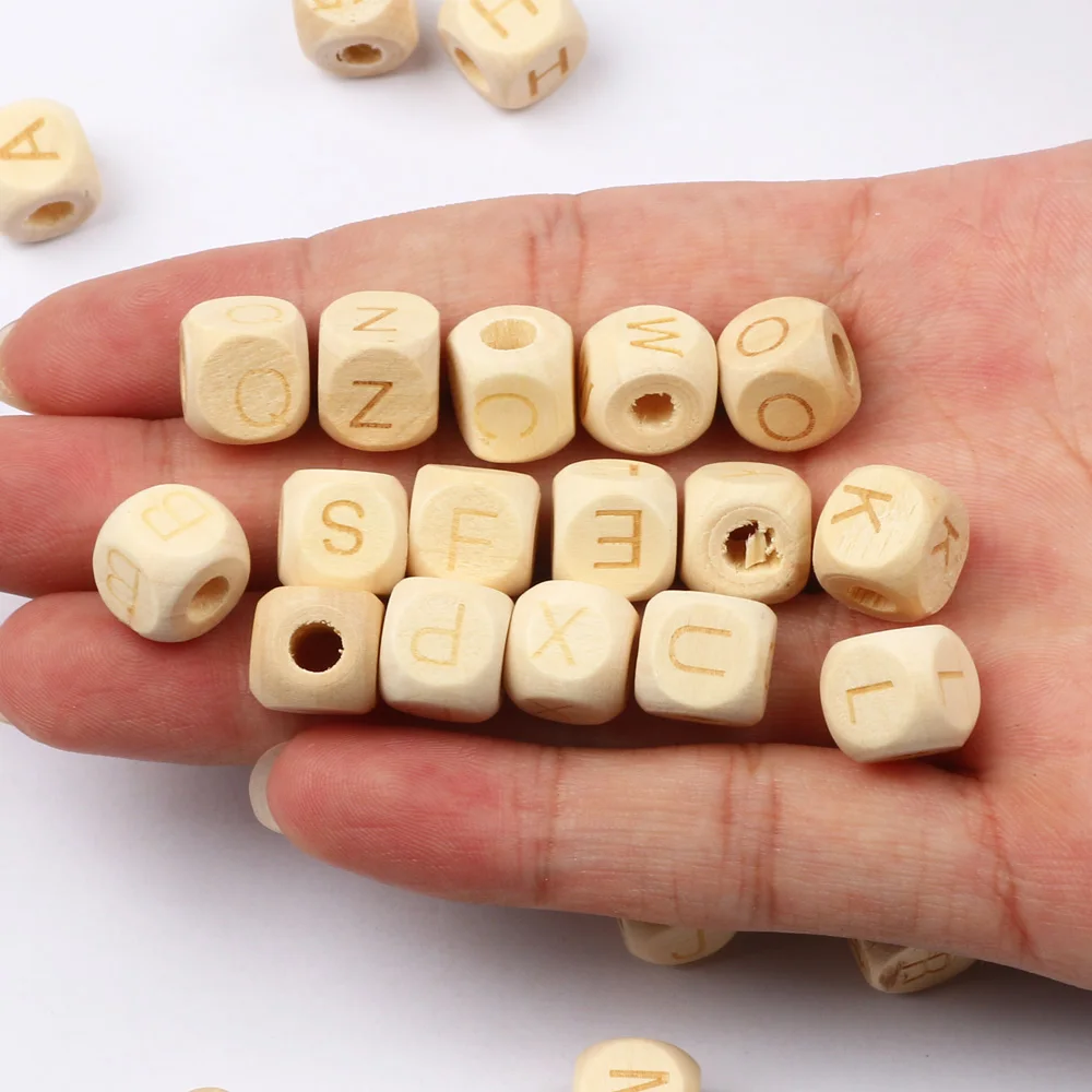 20 шт. натуральный квадратный деревянный браслет с A-Z буквами и бусинами ожерелье