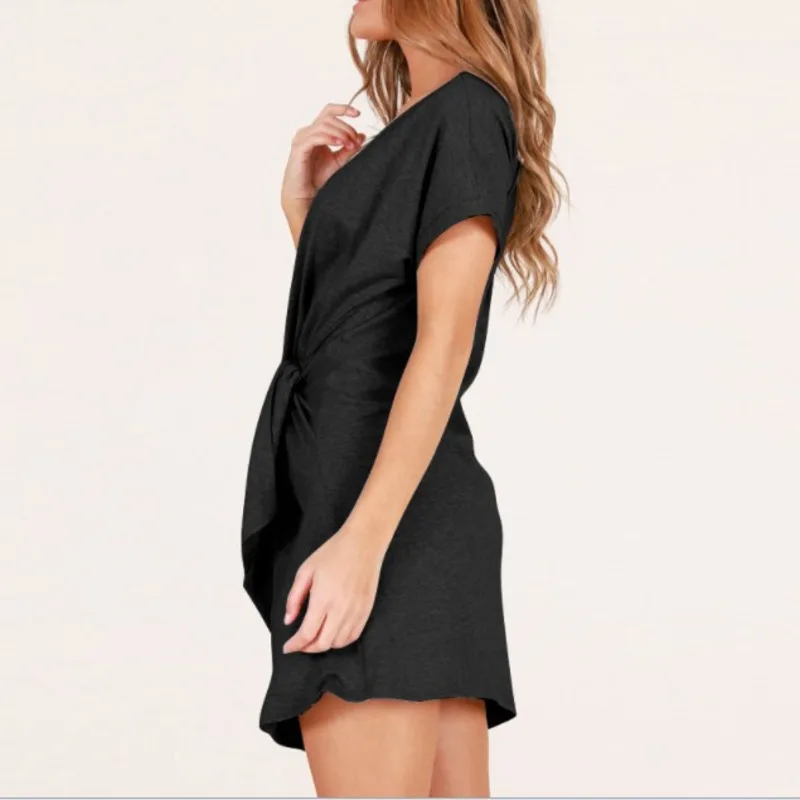 Женское пляжное платье Boho повседневное однотонное платье-футболка выше колена с