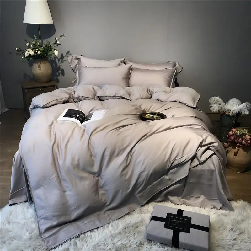 Серый серебристый тенсел шелка мягкие постельные принадлежности набор Queen King size