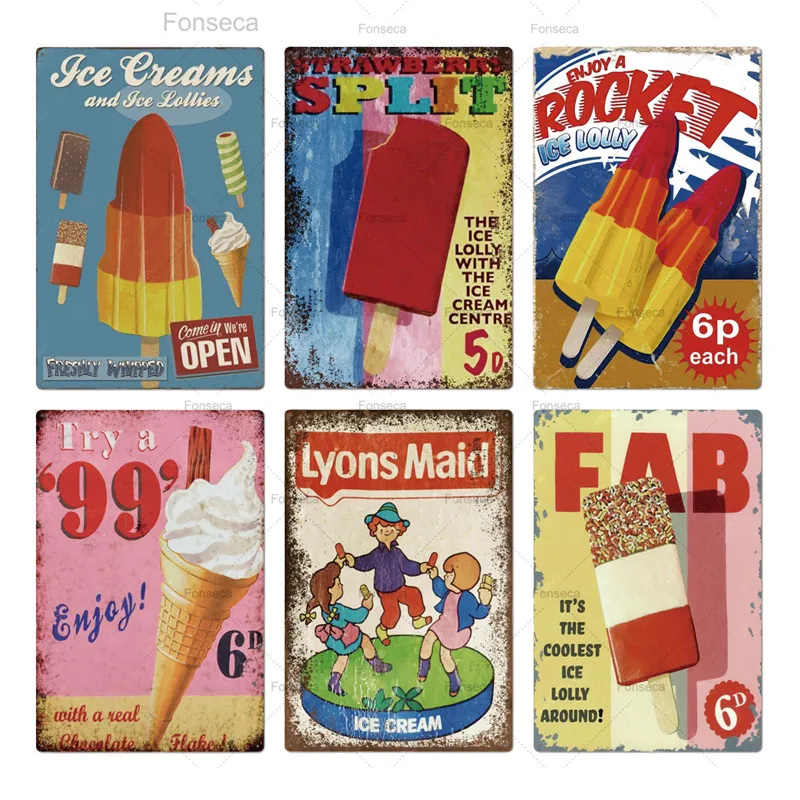 Знаки для мороженого металлическая винтажная табличка в стиле ретро