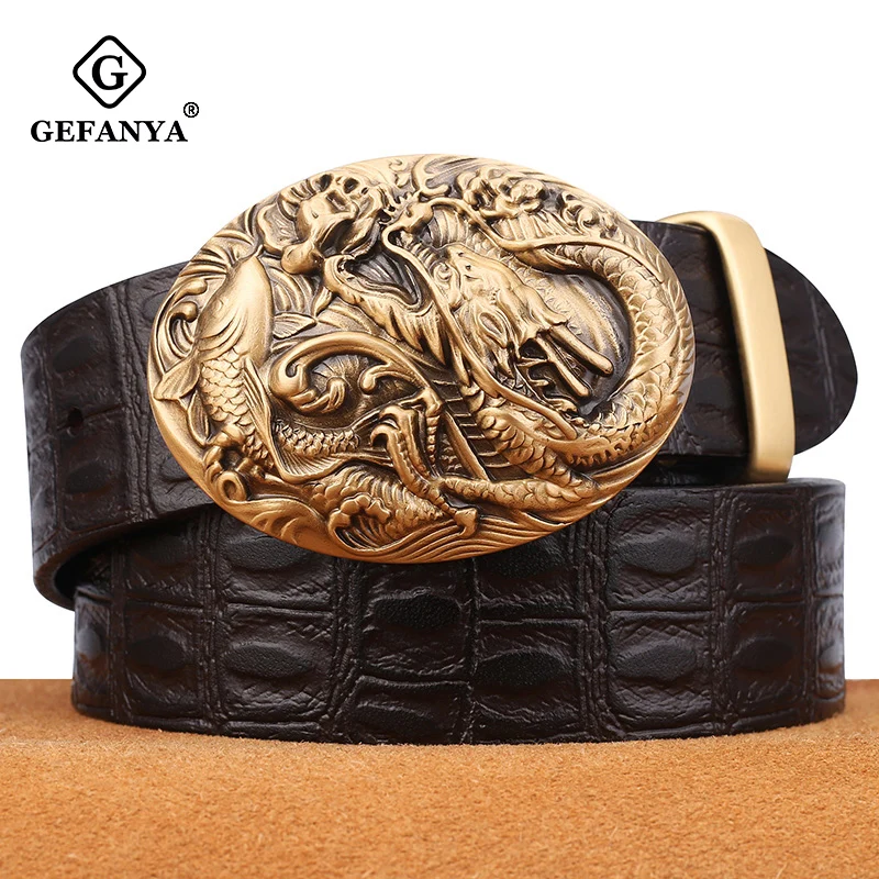 GEFANYA мужской ремень из натуральной кожи гладкий джинсовый с пряжкой винтажный