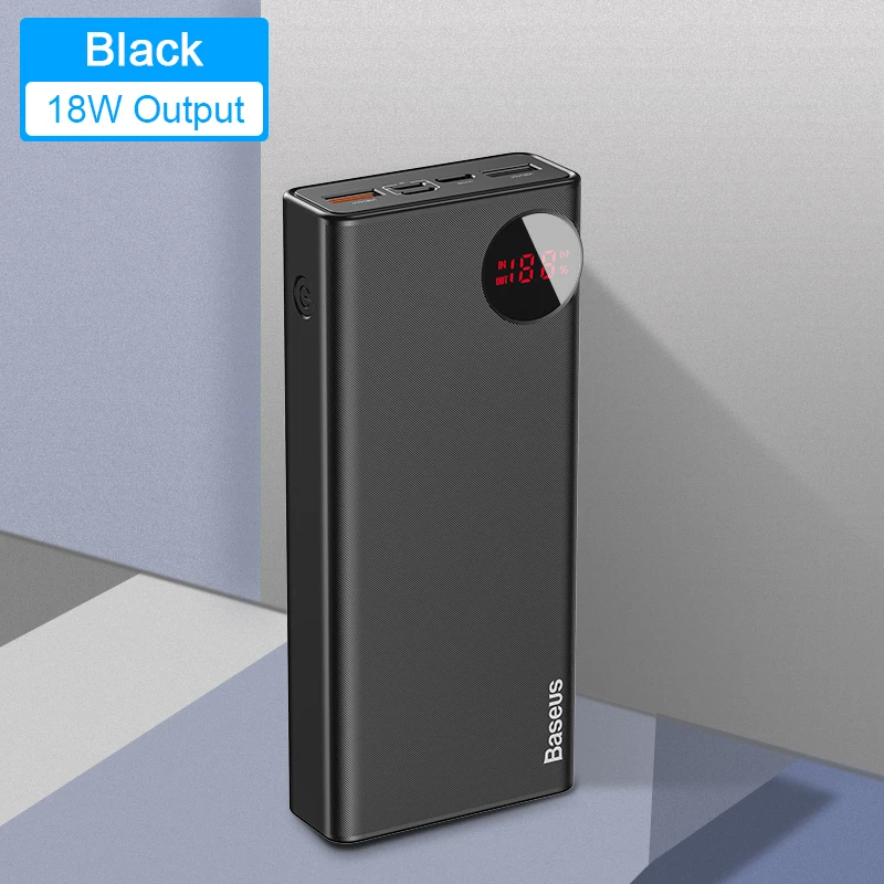 18W Black Power Bank Baseus 20000 мАч Внешний аккумулятор USB PD Быстрая зарядка внешний аккумулятор для iPhone 11 Pro Max Xiaomi Quick Charge 4,0 3,0 внешний аккумулятор - Цвет: 18W Black Power Bank