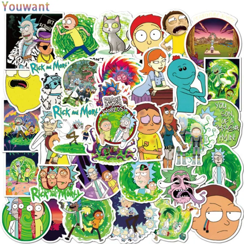 

10/50pcs Cartoon Anime Rick And Morti Sticker Waterproof Skateboard Travel Suitcase Phone Laptop Suitcase Sticker Cute Kid Toy